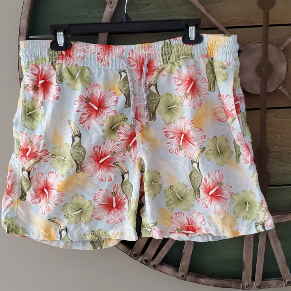 Vilebrequin toucan and floral print swim trunks